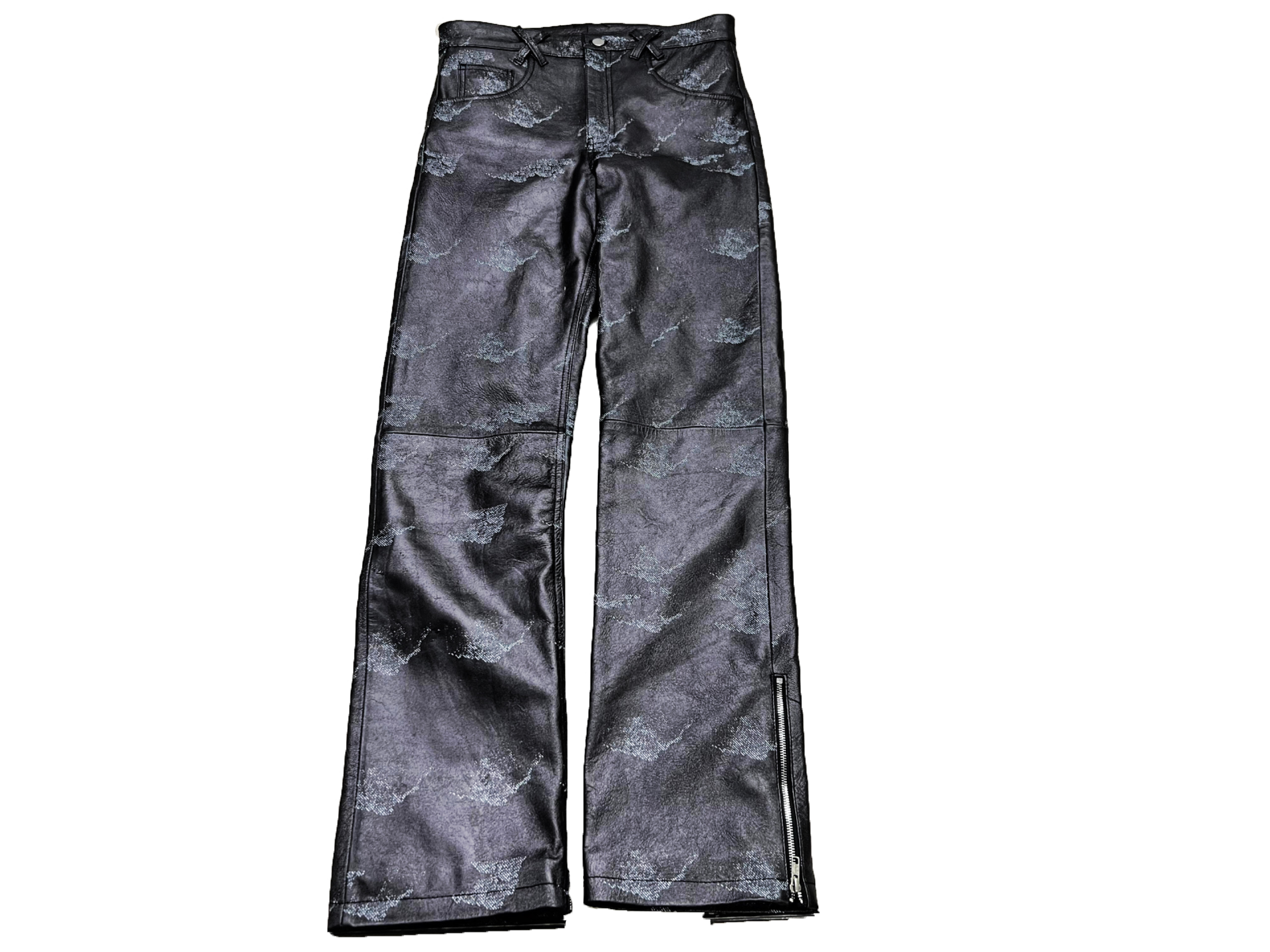 Black Knight Marble Camouflage Leather Pants