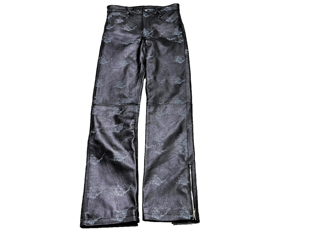 Black Knight Marble Camouflage Leather Pants