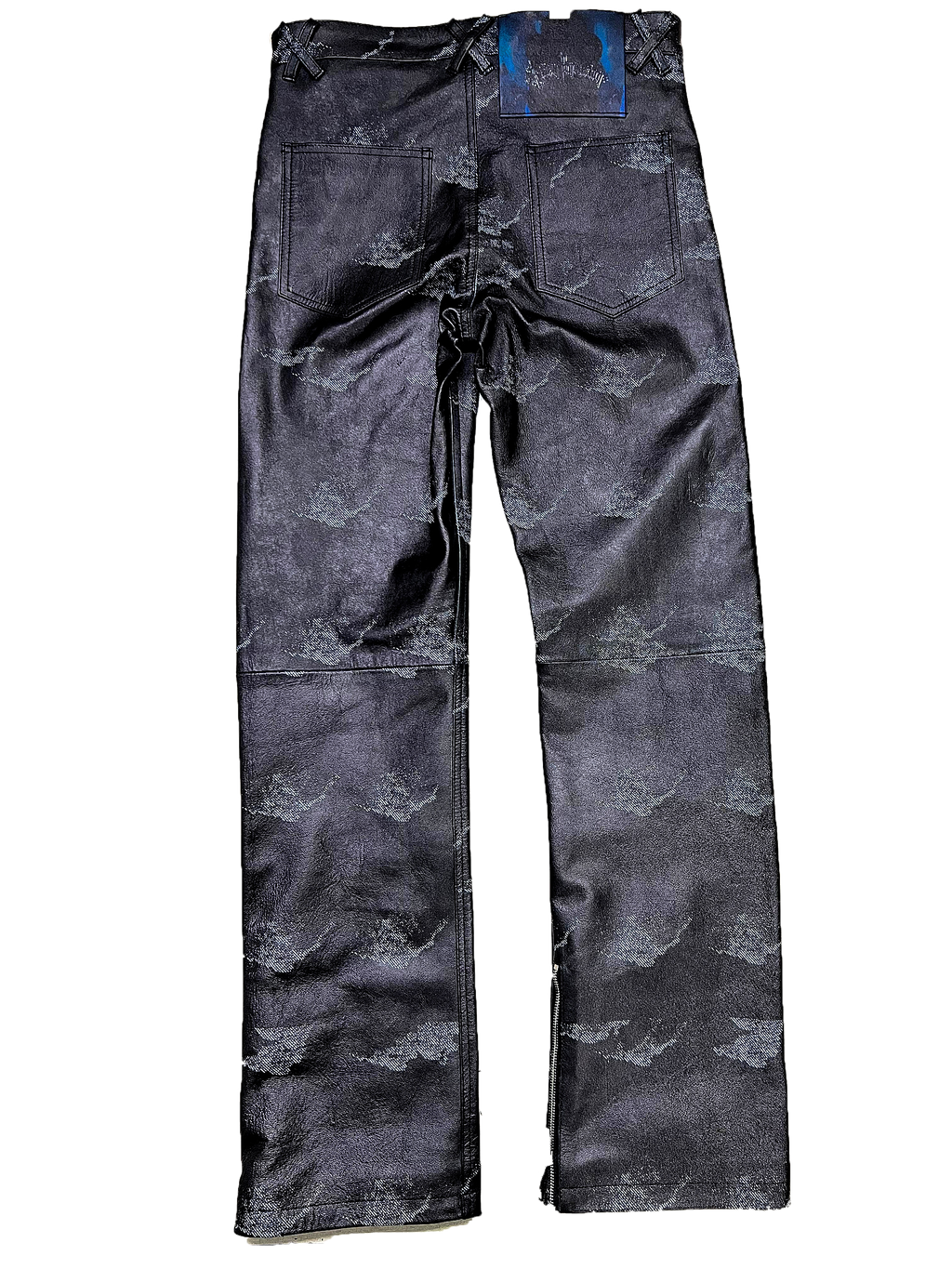 Black Knight Marble Camouflage Leather Pants