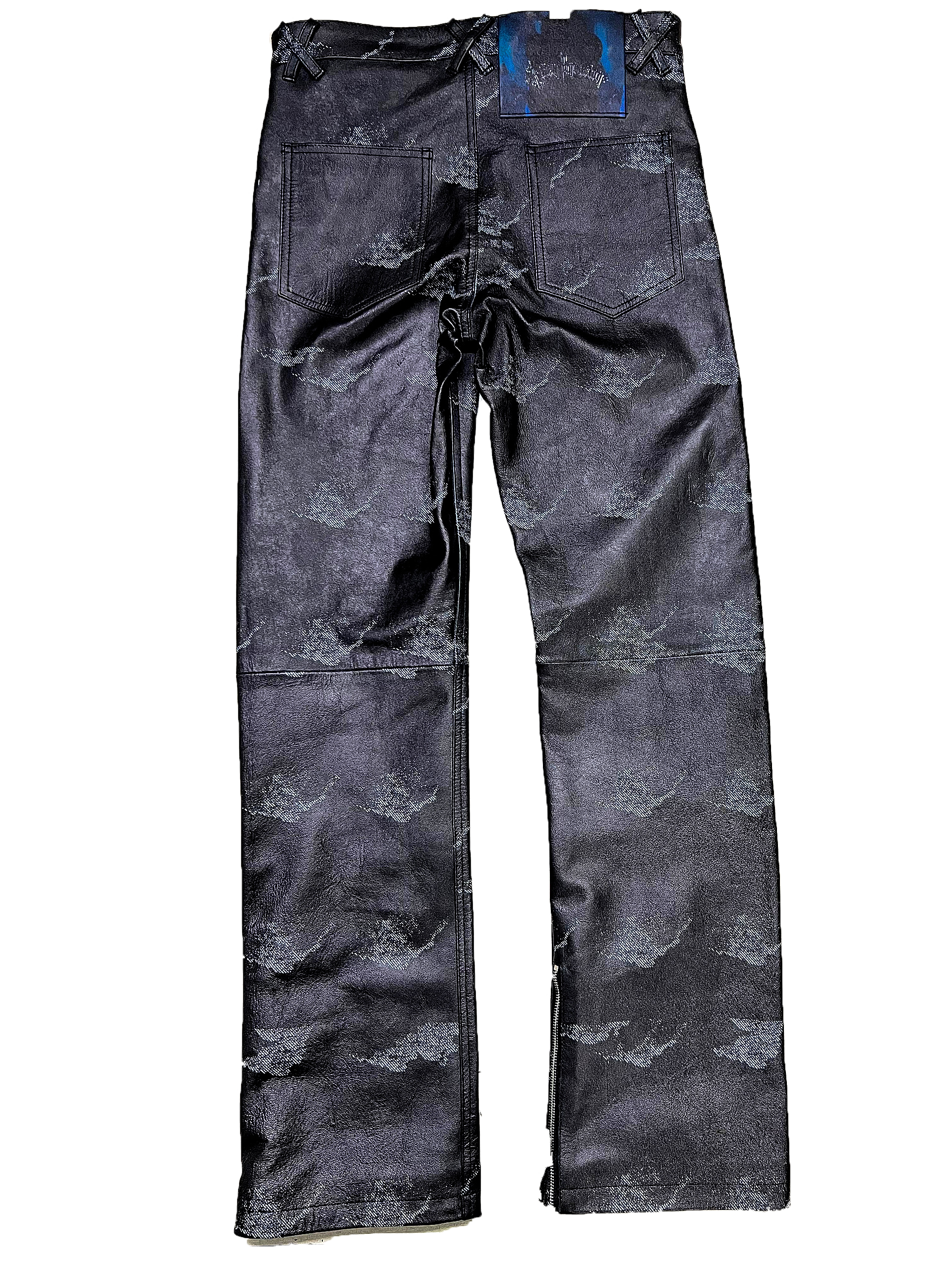 Black Knight Marble Camouflage Leather Pants