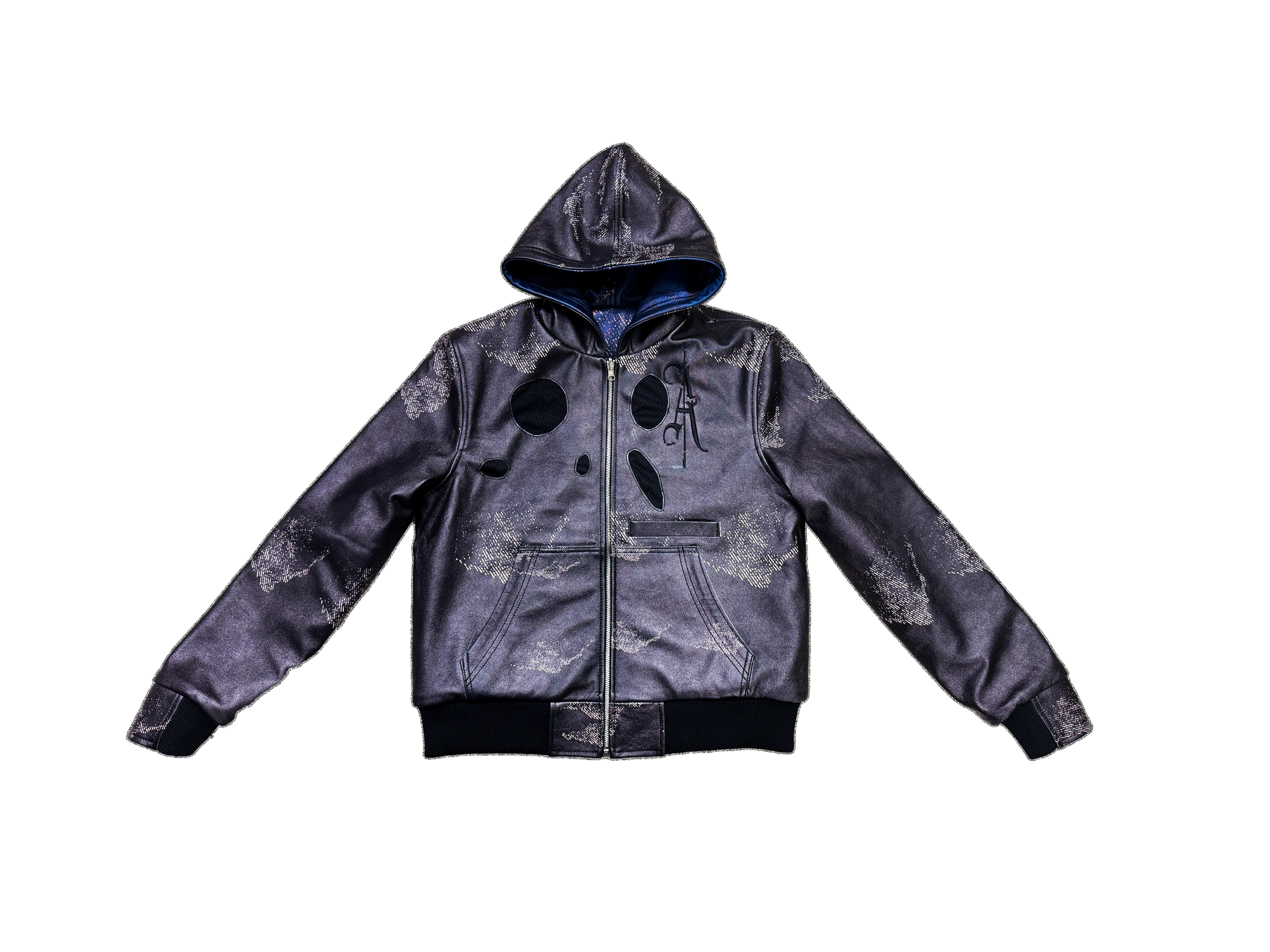 Black Knight Marble Camouflage Leather Hoodie