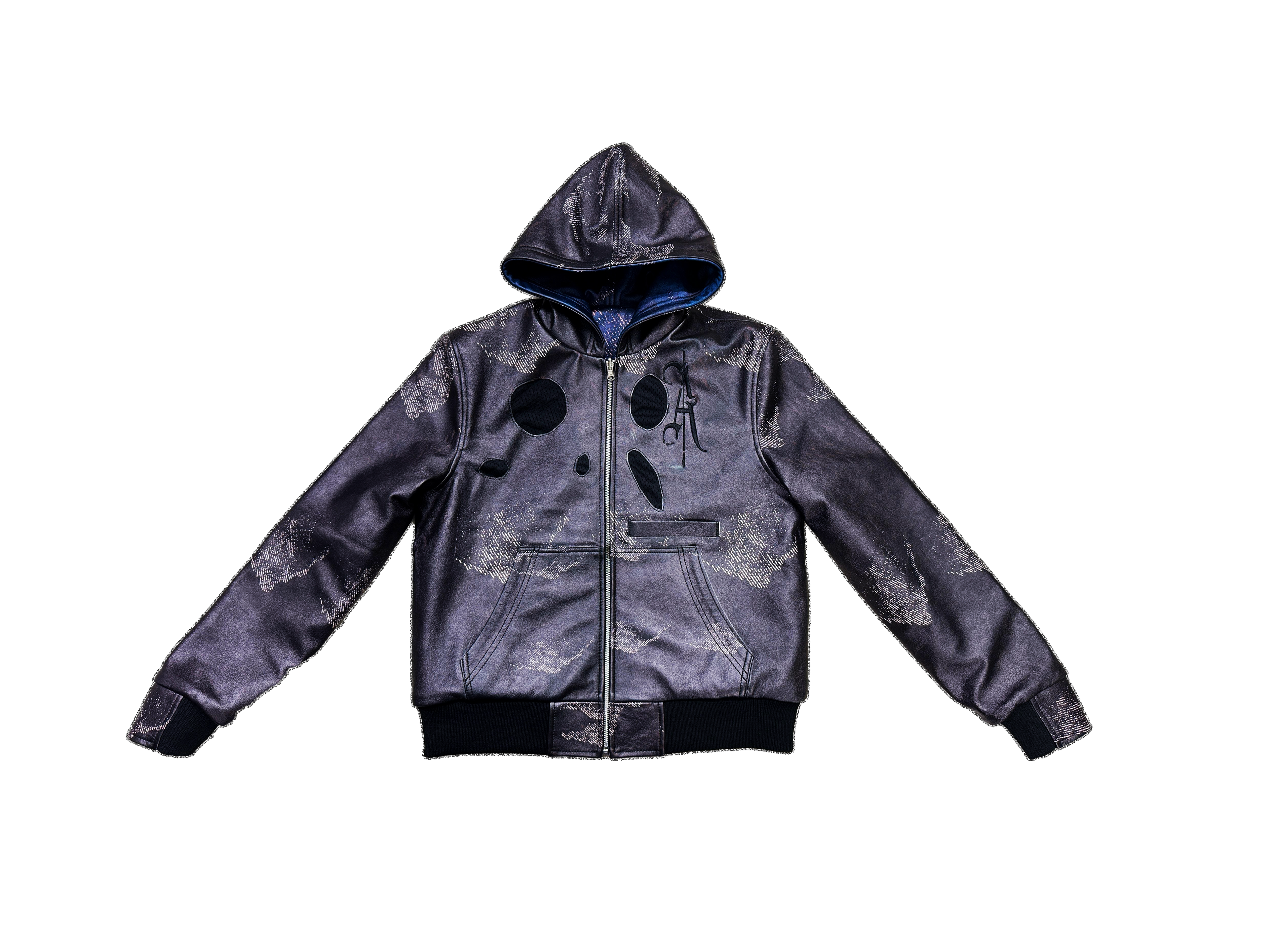 Black Knight Marble Camouflage Leather Hoodie